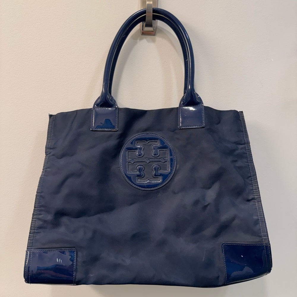 Tory Burch Dark Blue Patent Ella Tote Bag